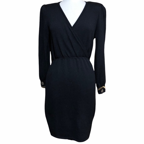 St. John Dresses & Skirts - St. John Collection Black Knitted Dress 3/4 Sequin Sleeves MADE IN USA
